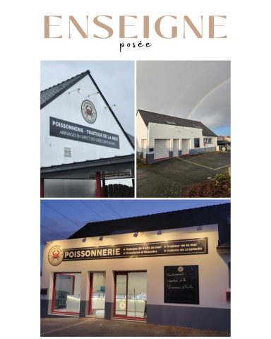 Enseigne La Poissonnerie du Rouillen – création identité visuelle et devanture magasin à Ergué-Gabéric