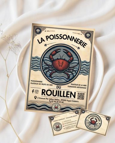 Supports de communication La Poissonnerie du Rouillen – création print et identité visuelle poissonnerie locale